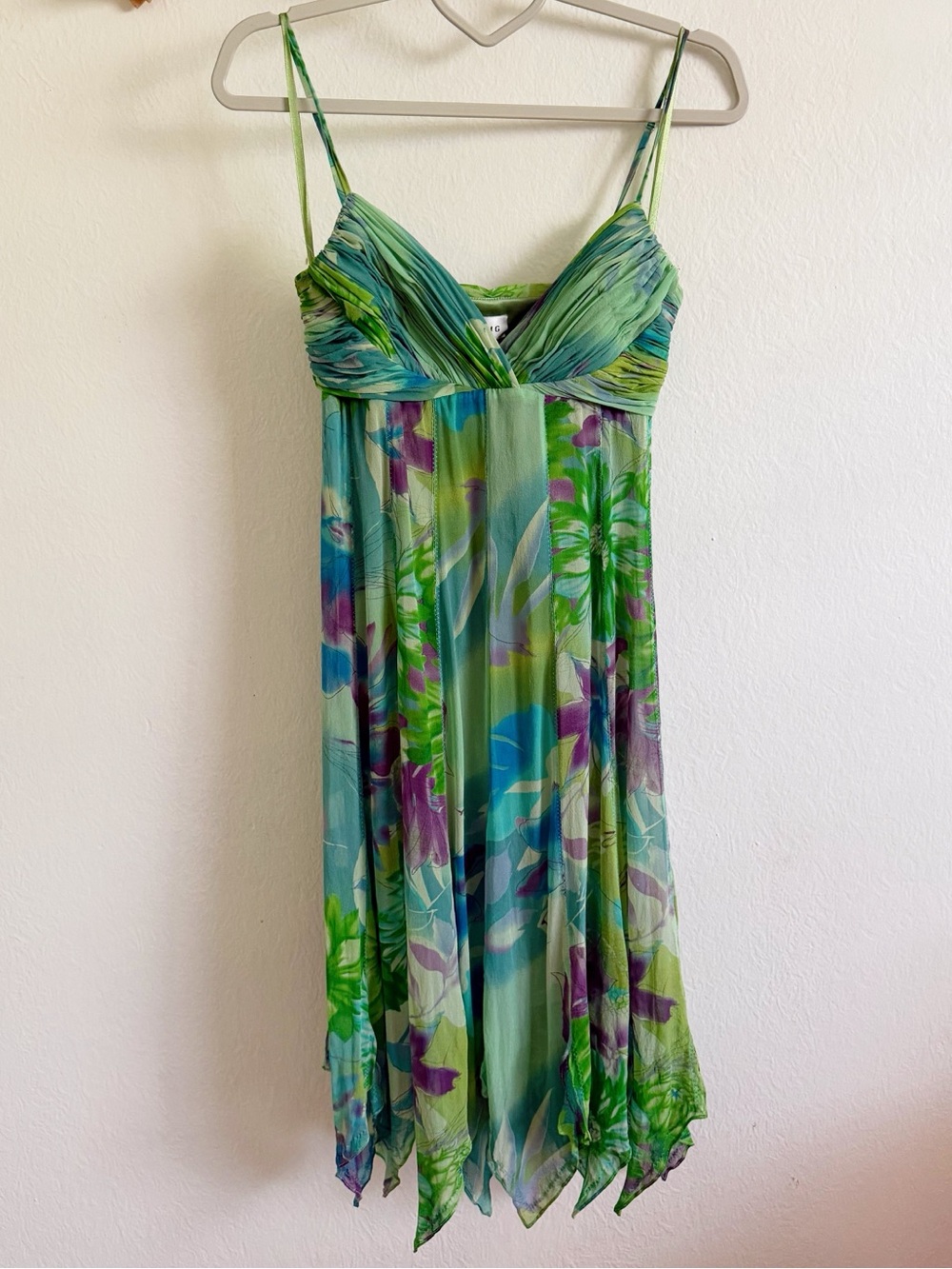 Sue Wong fairy dress. Green & Blue Floral Spaghetti-Strap Dress